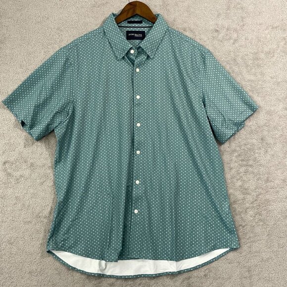 NEW Jachs New York Men's XL Short Sleeved Button-Up Shirt Green Printed - Picture 2 of 8
